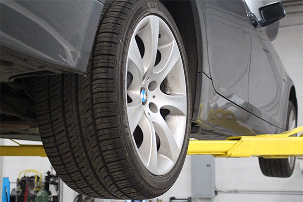 BMW wheel and tire on lift