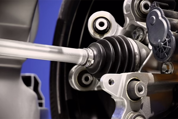 close up of CV axle connected to wheel
